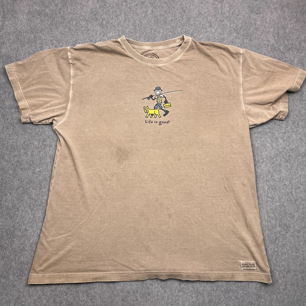 distressed life is good crusher t-shirt brown short sleeve mens large‎